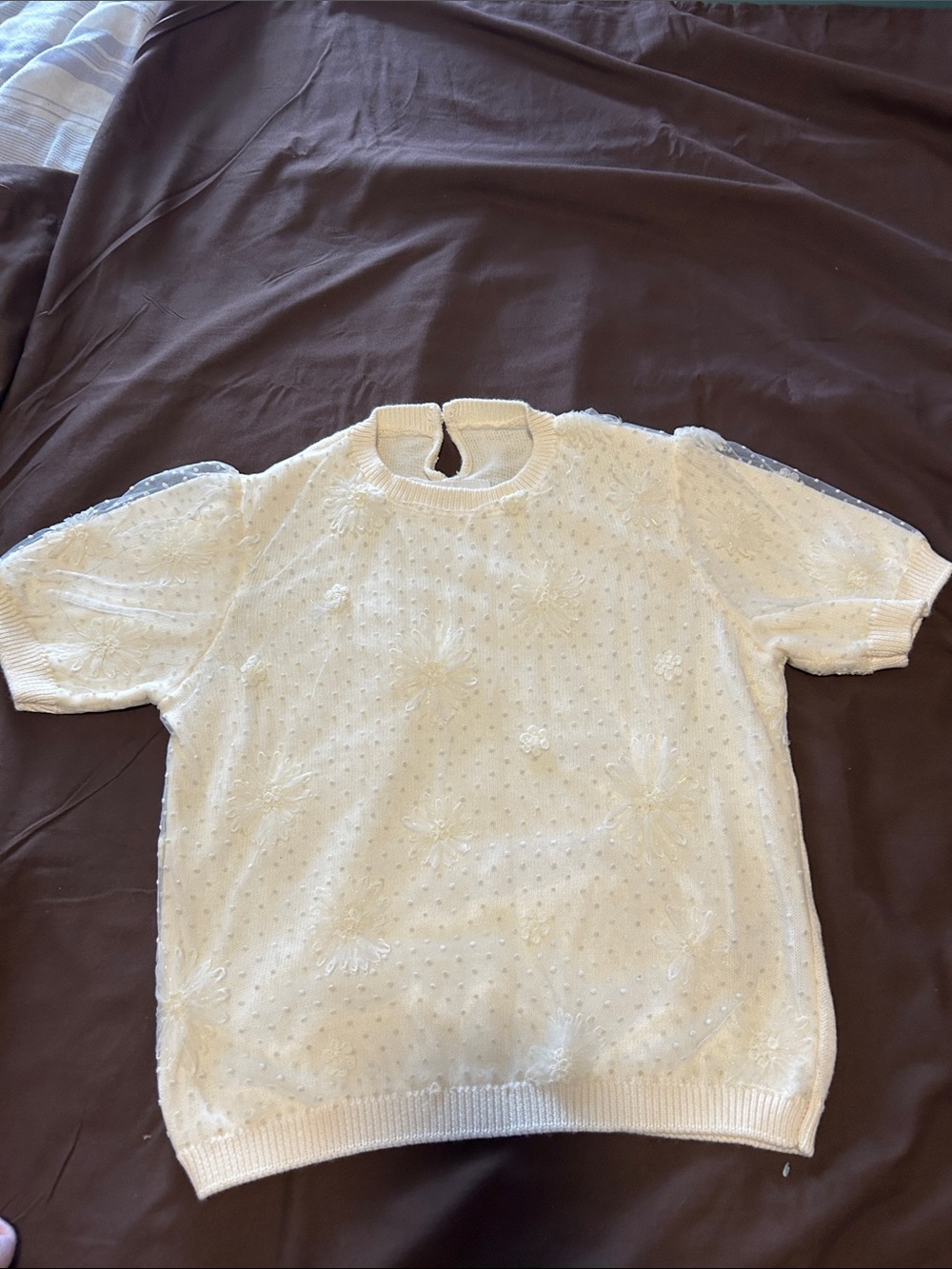 Zara light Yellow  Floral Knit Short Sleeve Sweater